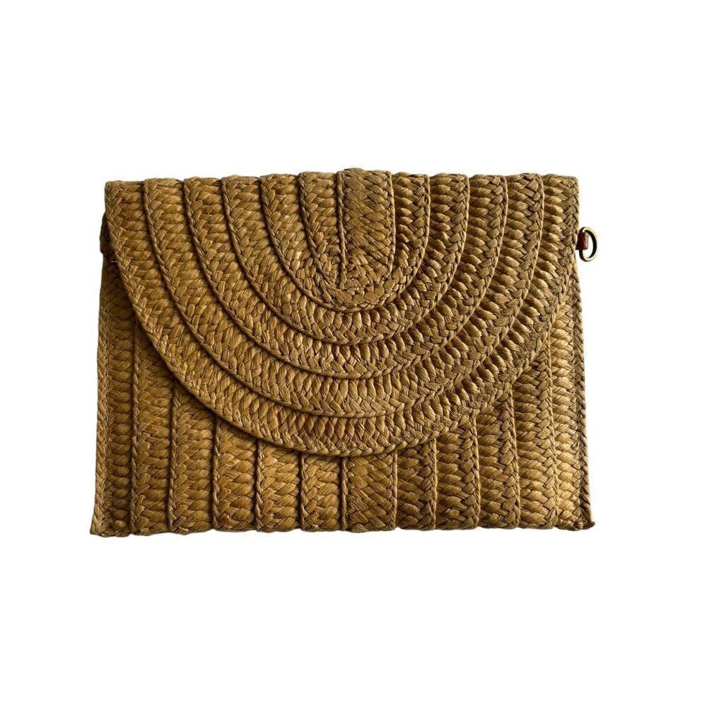 Handwoven ANA Straw Clutch By Ana Fold-Over Flap Inner Pocket Magnetic Closure 1